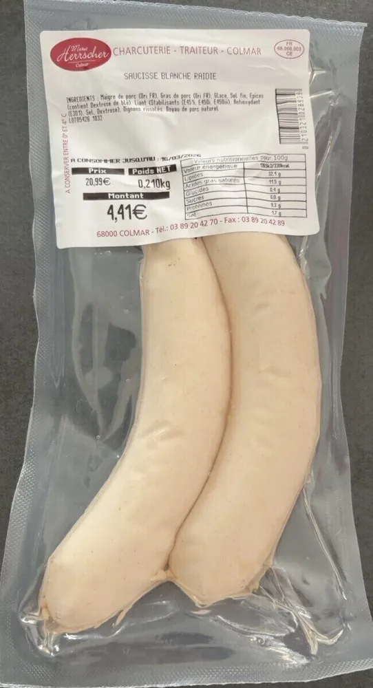 Saucisse blanche raidie