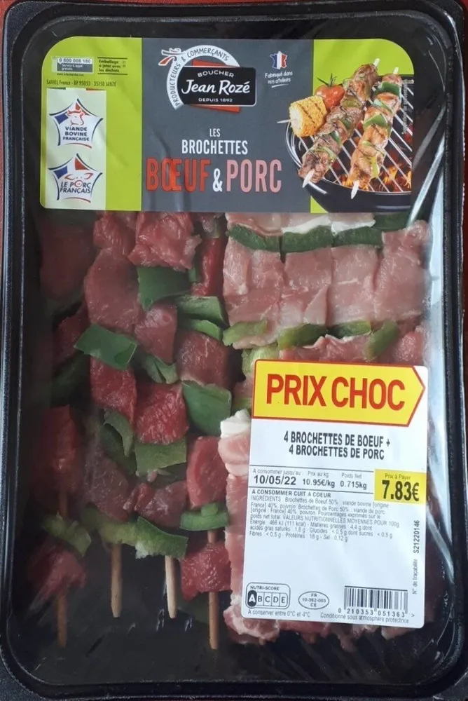 4 brochettes de bœuf + 4 brochettes de porc