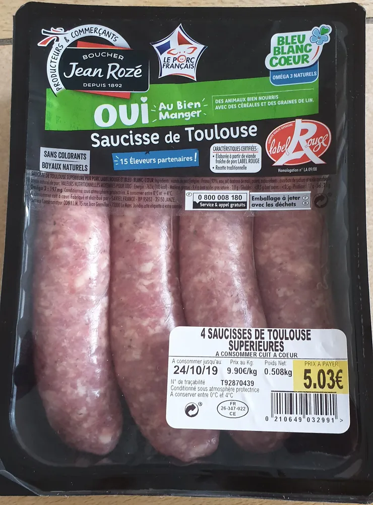 4 saucisses de Toulouse supérieures