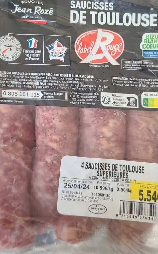 4 Saucisses de Toulouse superieures