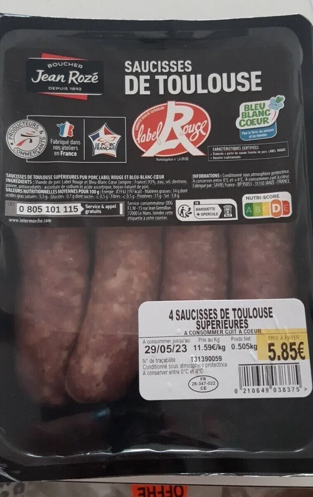 Saucisses fe Toulouse label rouge