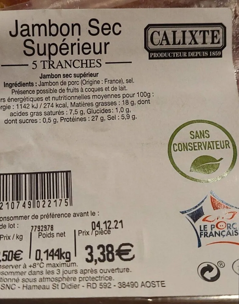 Jambon sec superieur