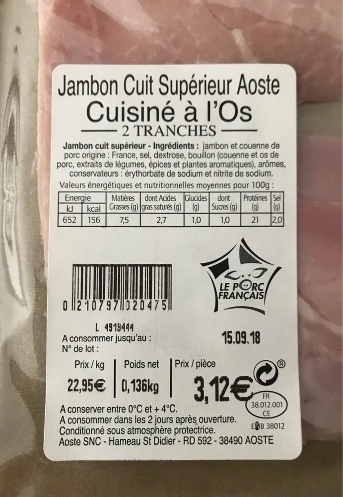 Jambon cuit superieur AOSTE