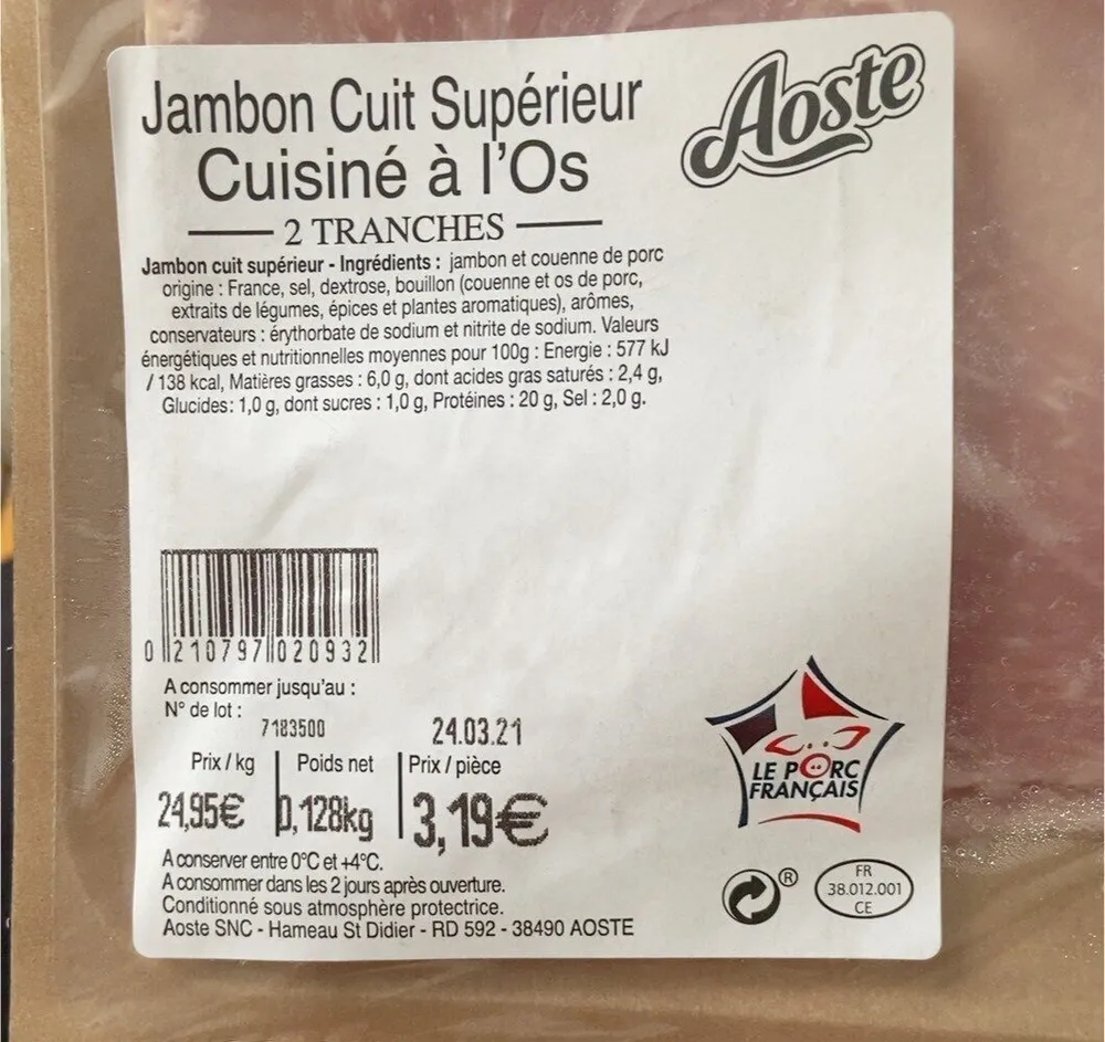 Jambon cuit superieur Cuisine a l’os