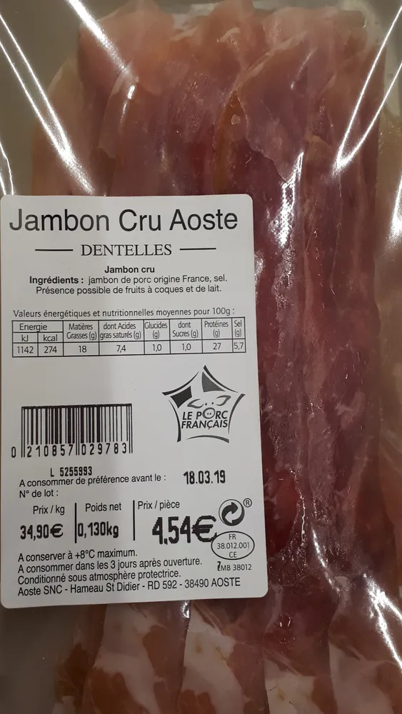 jambon cru Aoste - Dentelles.