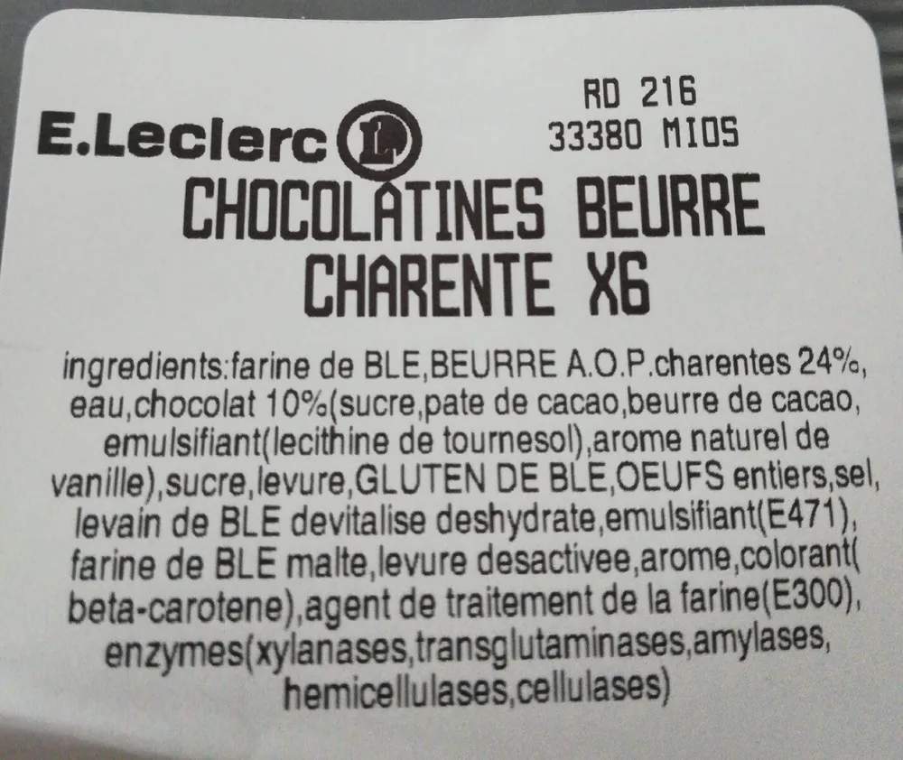 Chocolatines beurre charente