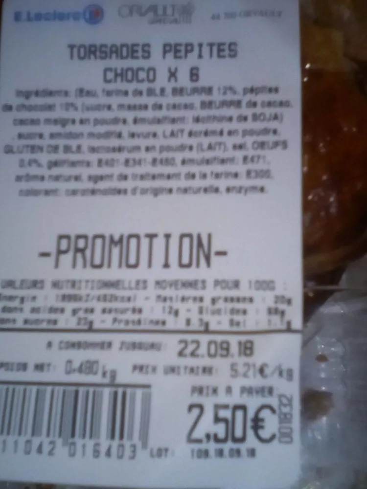 Torsades pépites chocolat