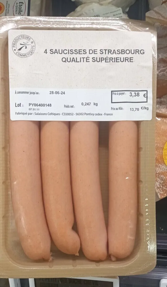 4 saucisses de Strasbourg Qualité supérieure