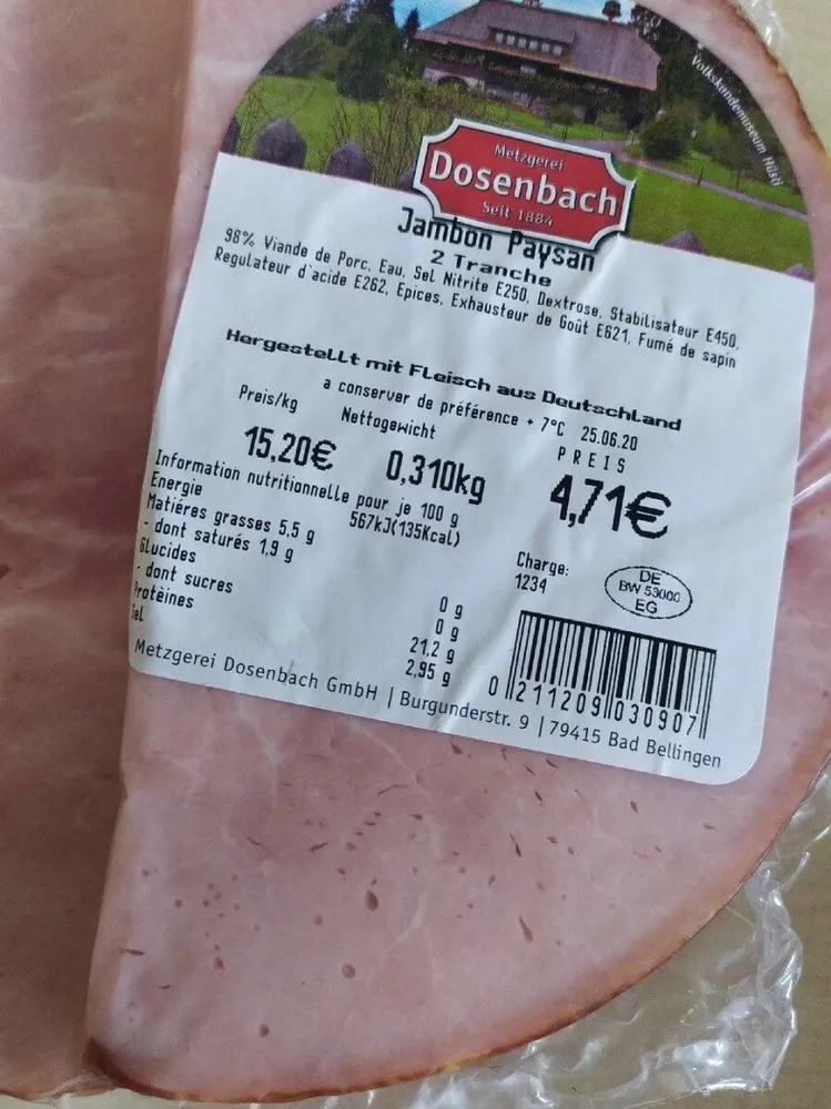 Jambon paysan 2 tranches