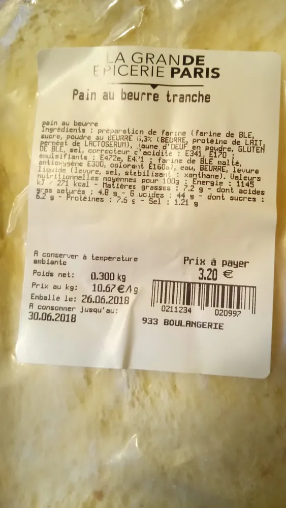 Pain au beurre tranché Bon Marche