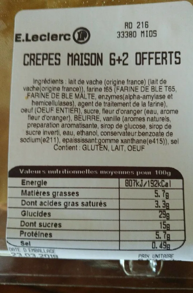 Crêpes maison 6+2 Leclerc