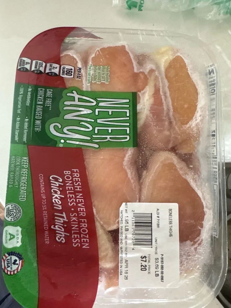 Fresh Never Frozen, Boneless Skinless Chicken Thigh, Aldi