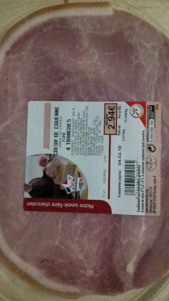 Coeur de couene jambon cuit supérieur fumé