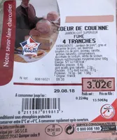Coeur de couenne, jambon cuit superieur fumé
