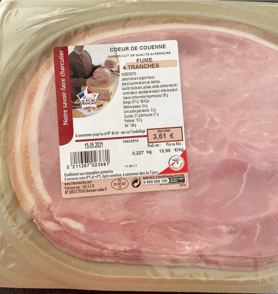 Jambon cuit fume 4 tranches