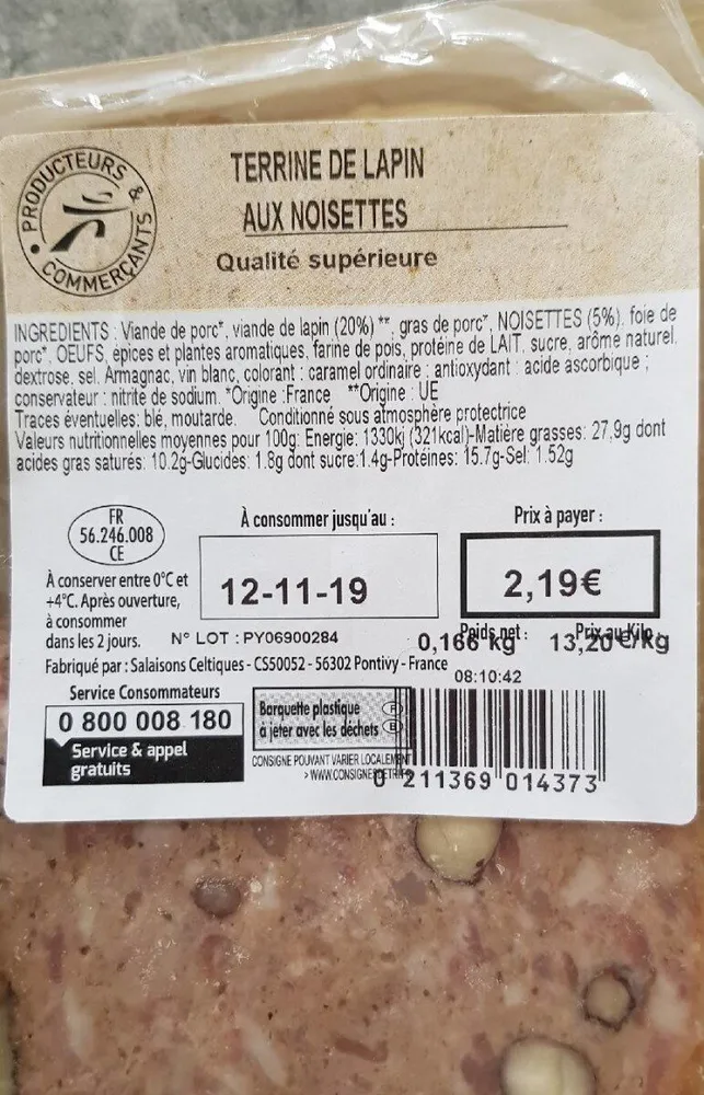 Terrine de lapin aux noisette