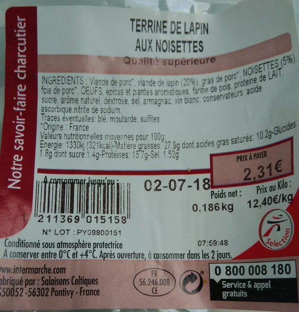 Terrine de lapin aux noisettes
