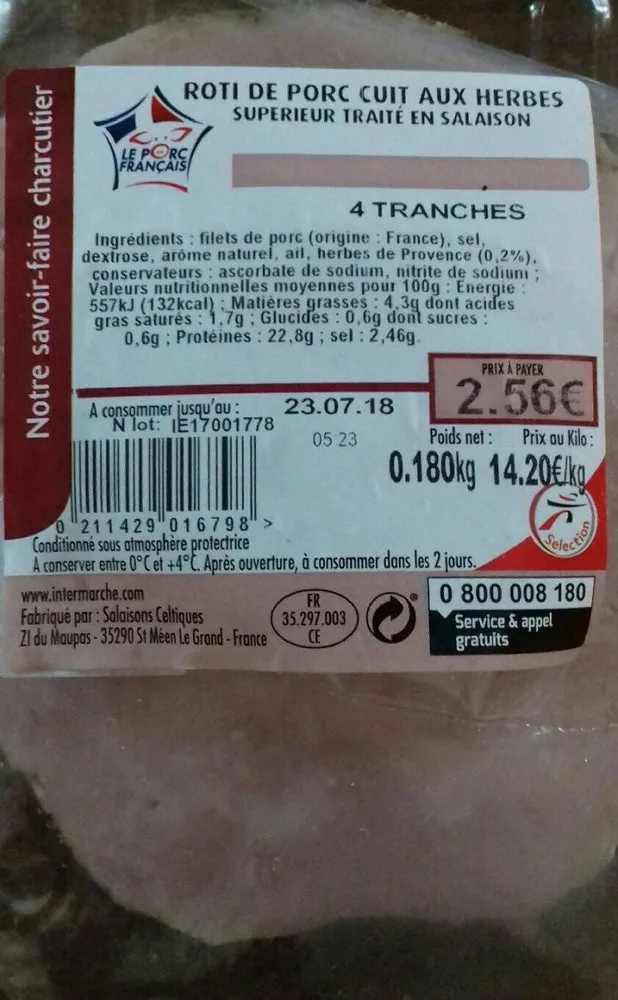 Rôti de porc cuit aux herbes