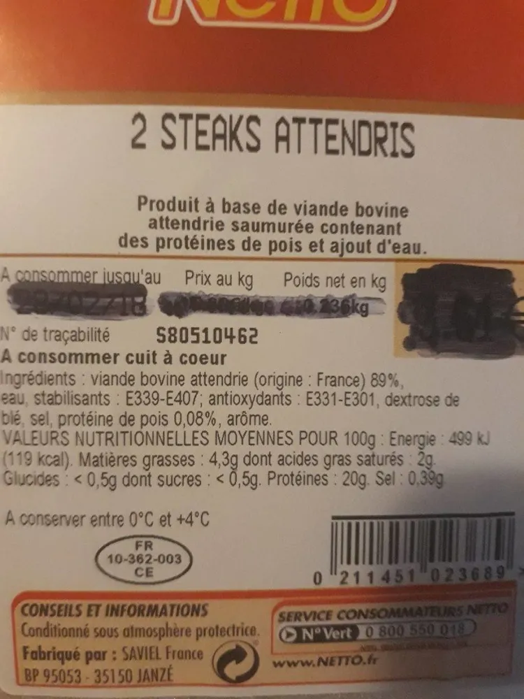 De steak attendri viande bovine