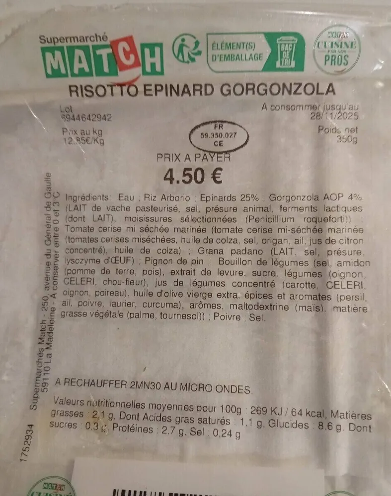 Risotto épinards  gorgonzola