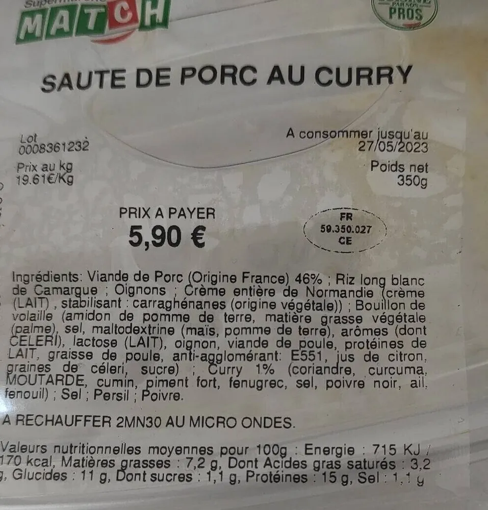 Sauté de porc au curry