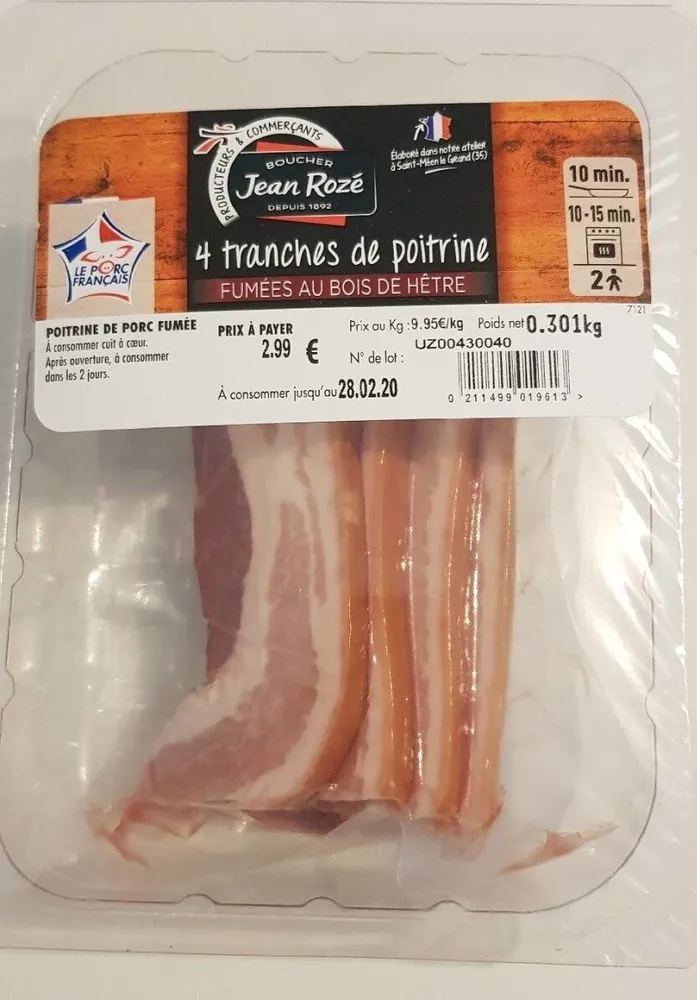 4 tranches de poitrine fumée au bois de hêtre