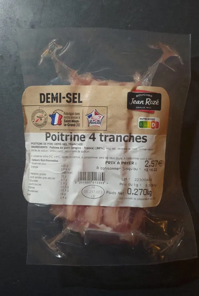Poitrine 4 tranches Demi-Sel