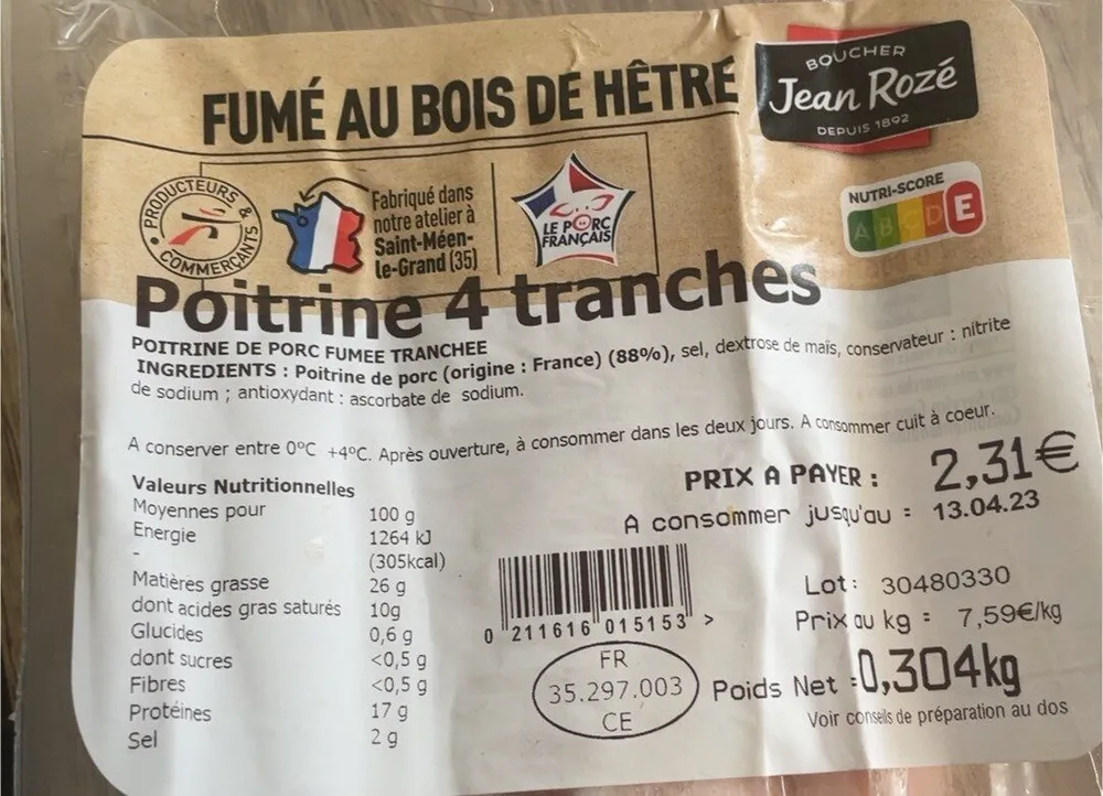 Poitrine fumée bois de hêtre