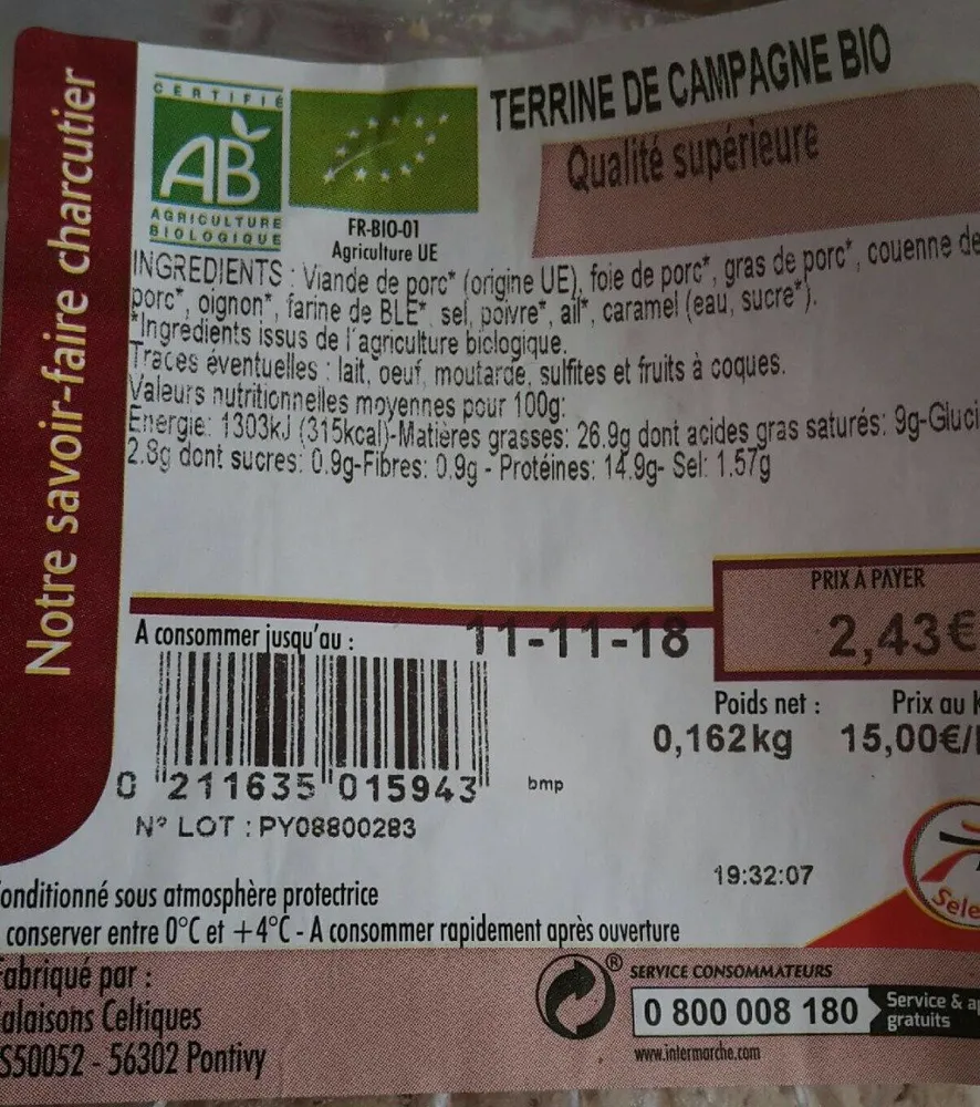 Terrine de campagne biologique