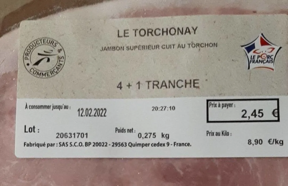 Jambon supérieur  cuit au torchon