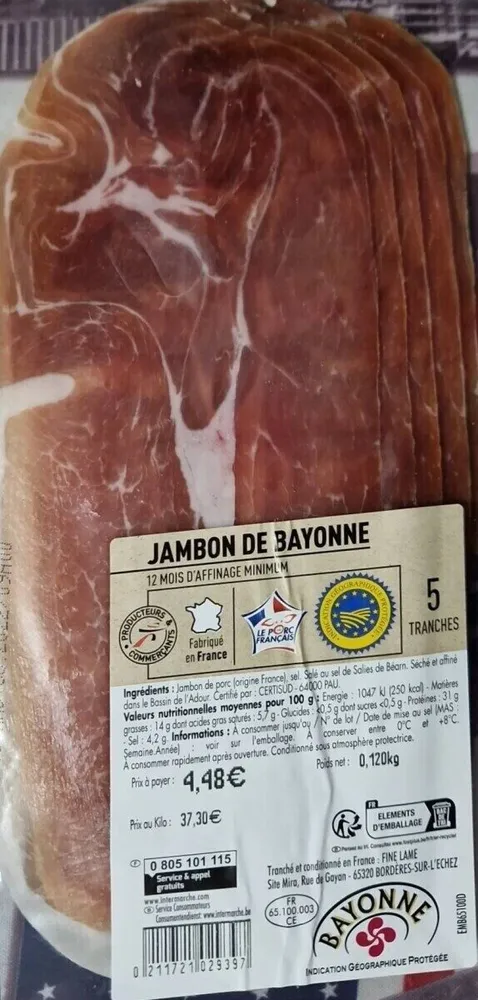 Jambon de Bayonne 12 mois d'affinage minimum