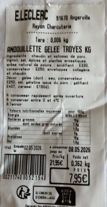 Andouillette gelée Troyes