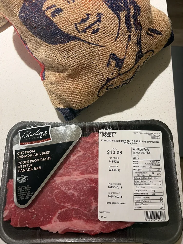 Sterling silver beef Boneless Blade Simmering Steak Raw
