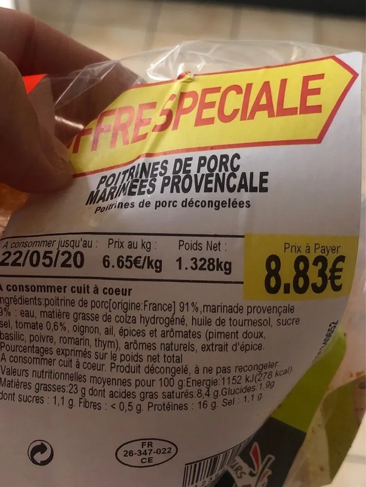Poitrines de porc marinee provencal