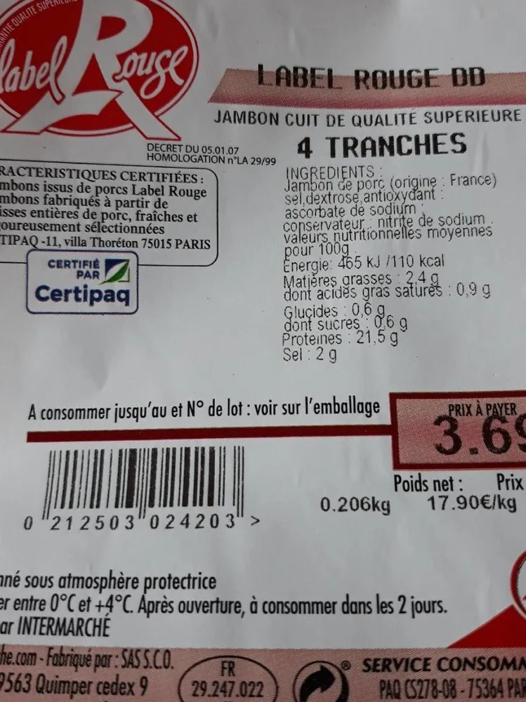 jamon cuit de qualité supérieure