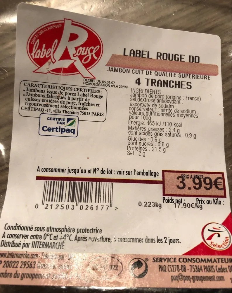 Jambon cuit Label Rouge