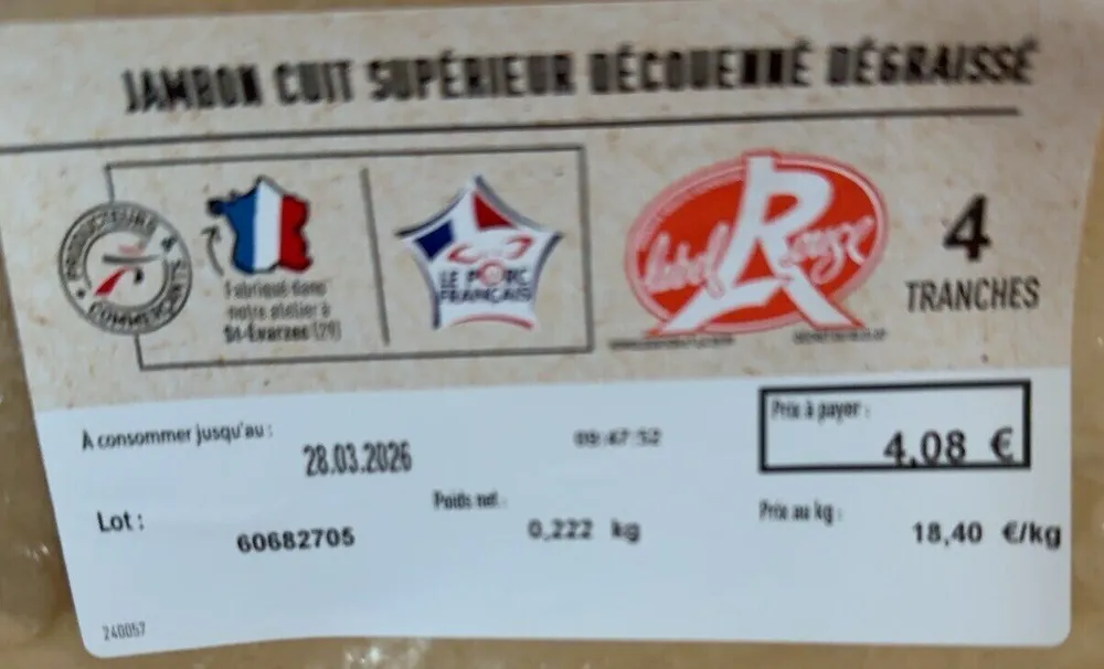 Jambon cuit supérieur decouene degraissé