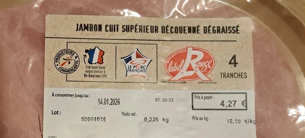 Jambon cuit supérieur label rouge