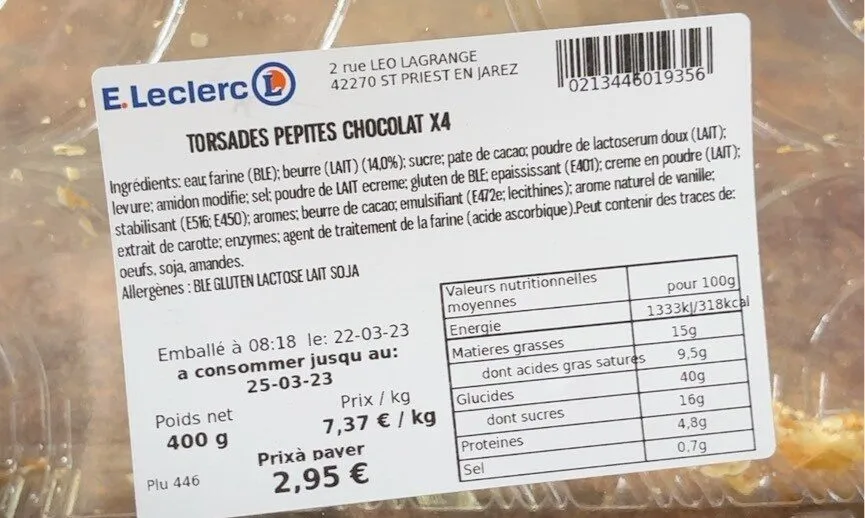 Torsades pépite chocolat