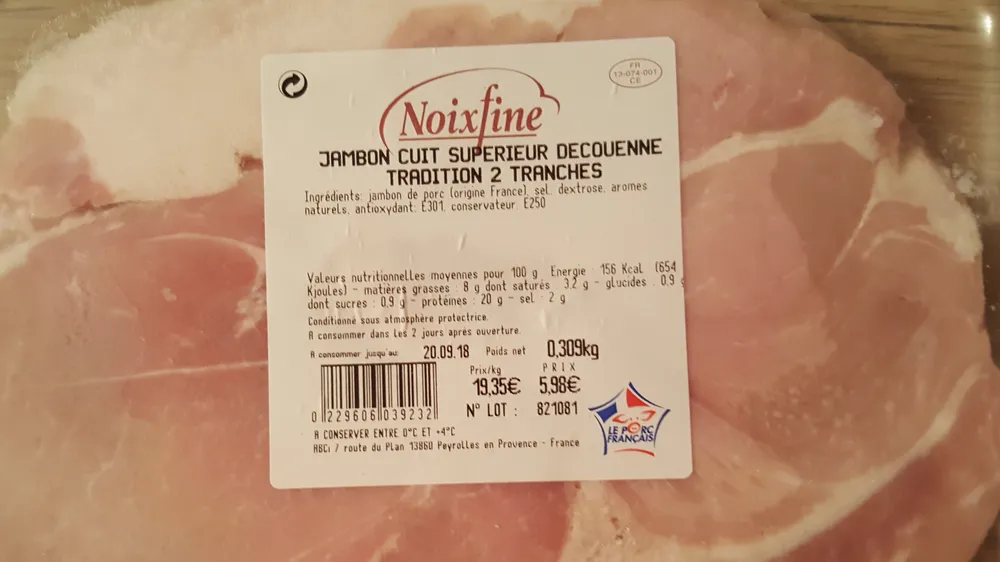 Jambon cuit supérieur decouenne tradition 2 tranches