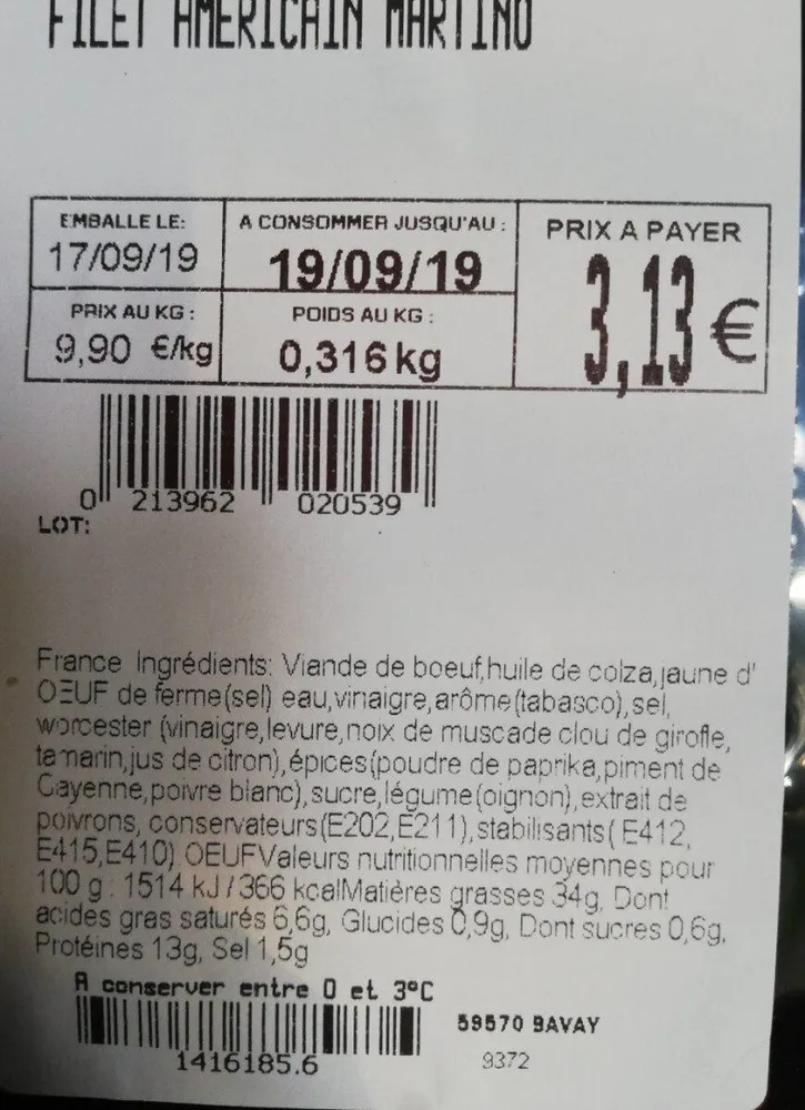 Filet américain martino