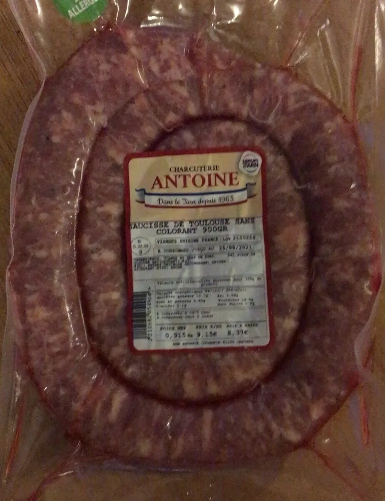 Saucisse de Toulouse sans colorant 900gr