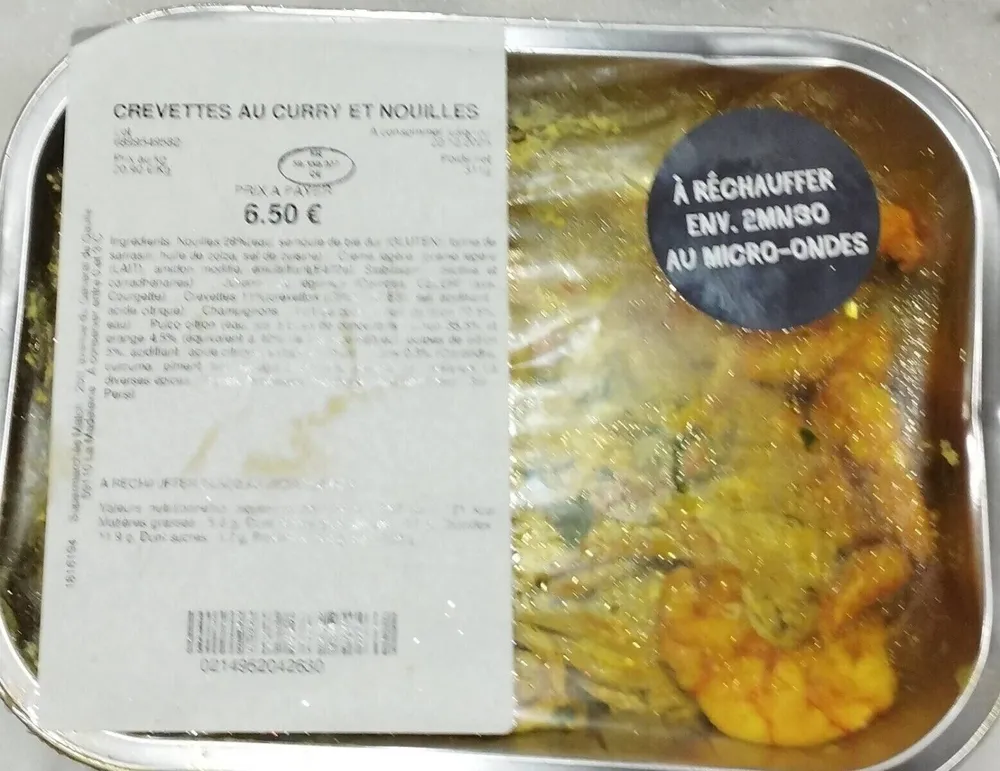 Crevettes au curry et nouilles