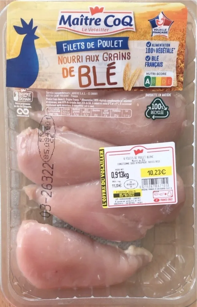 Filets de poulet nourri au blé