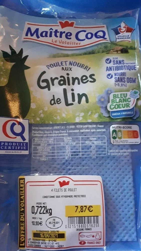 Filets de poulet bleu blanc coeur