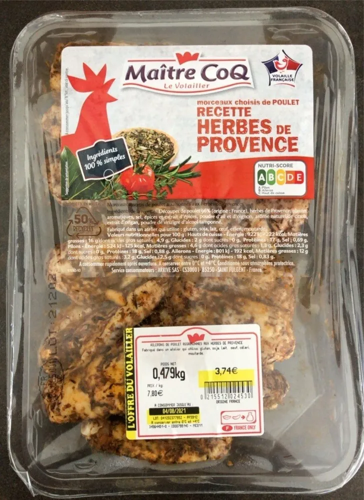 Ailerons de poulet assaisonnés aux herbes de provence