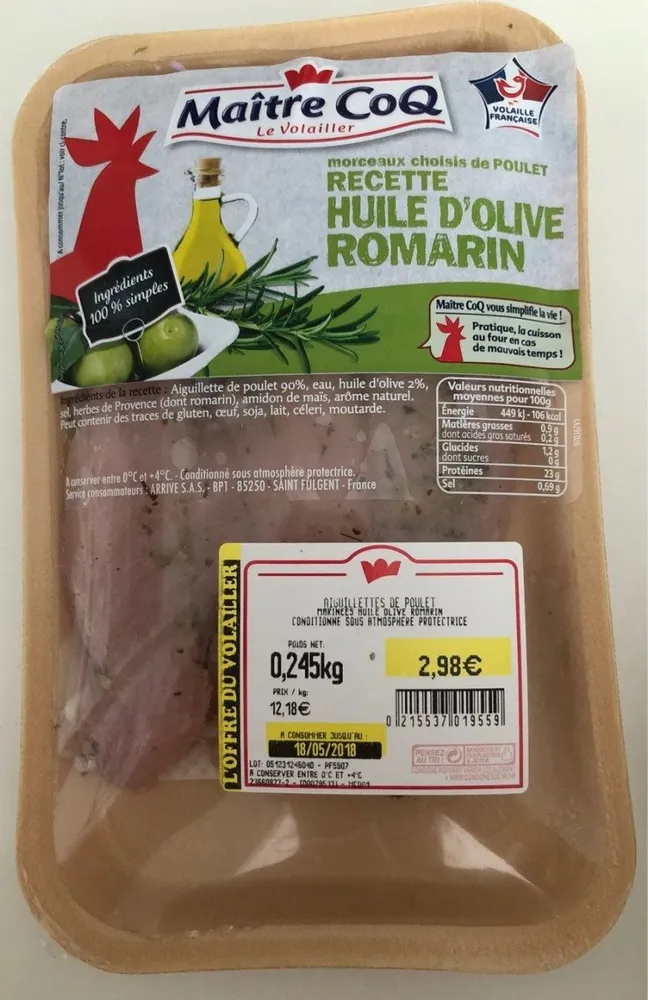 Aiguillettes de poulet marinées huile olive romarin