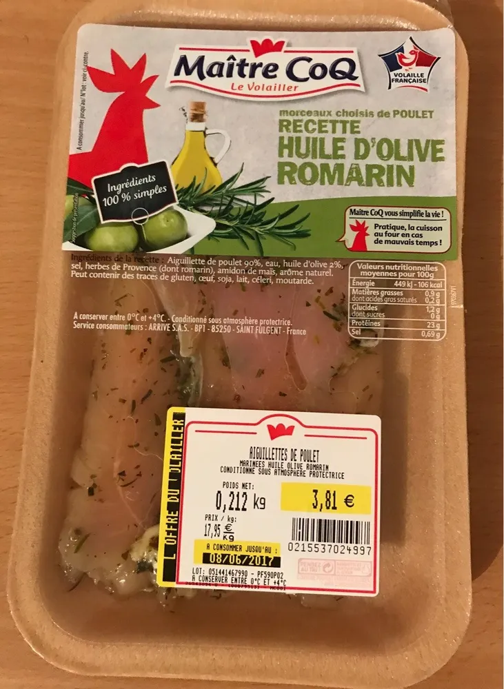 Aiguillettes de Poulet Marinées Huile d'Olive Romarin