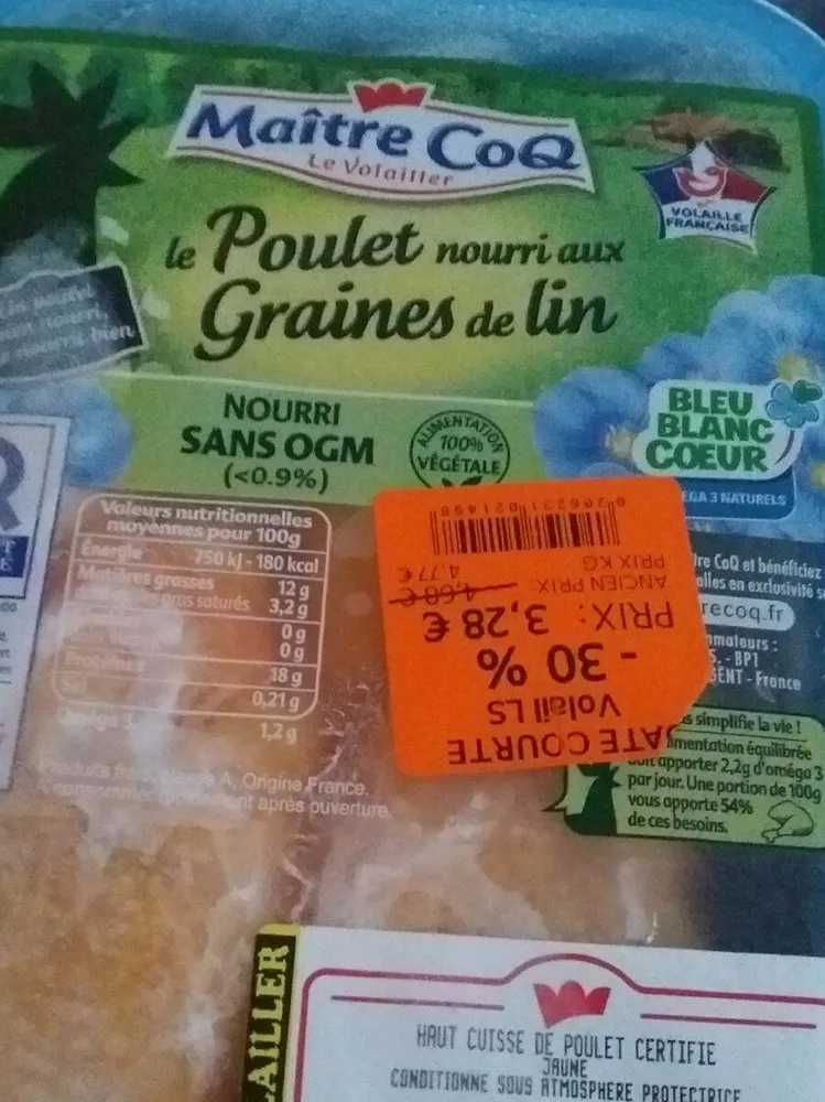 Poulet nourri aux graines de lin