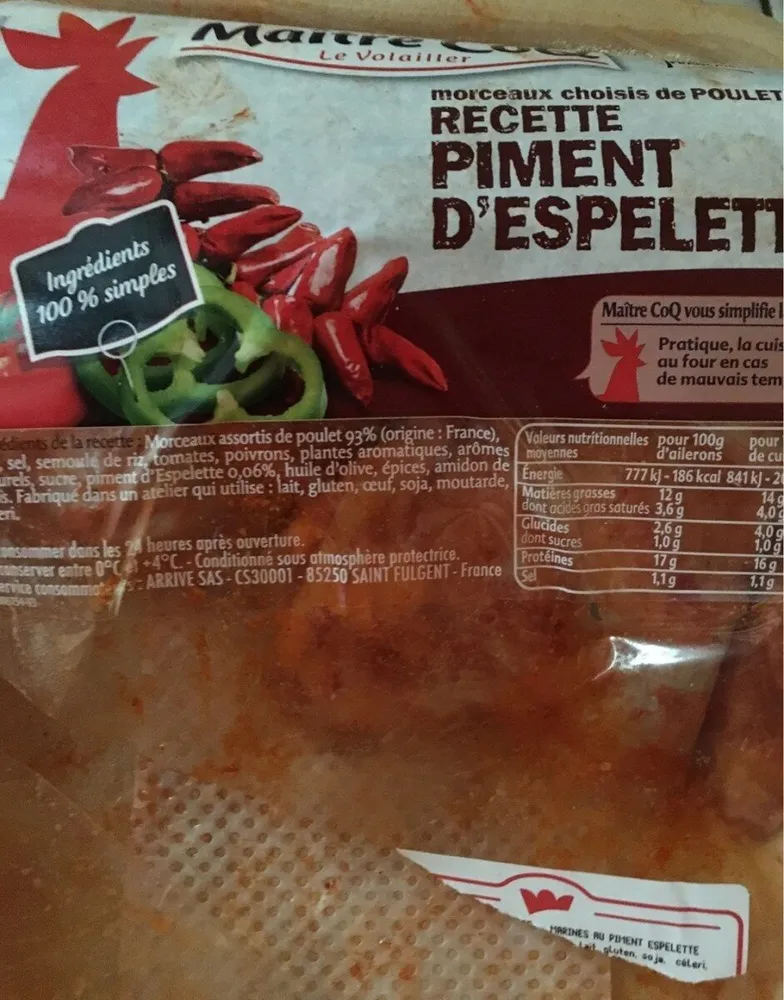 Morceaux choisis de poulet recette piment d'espelette